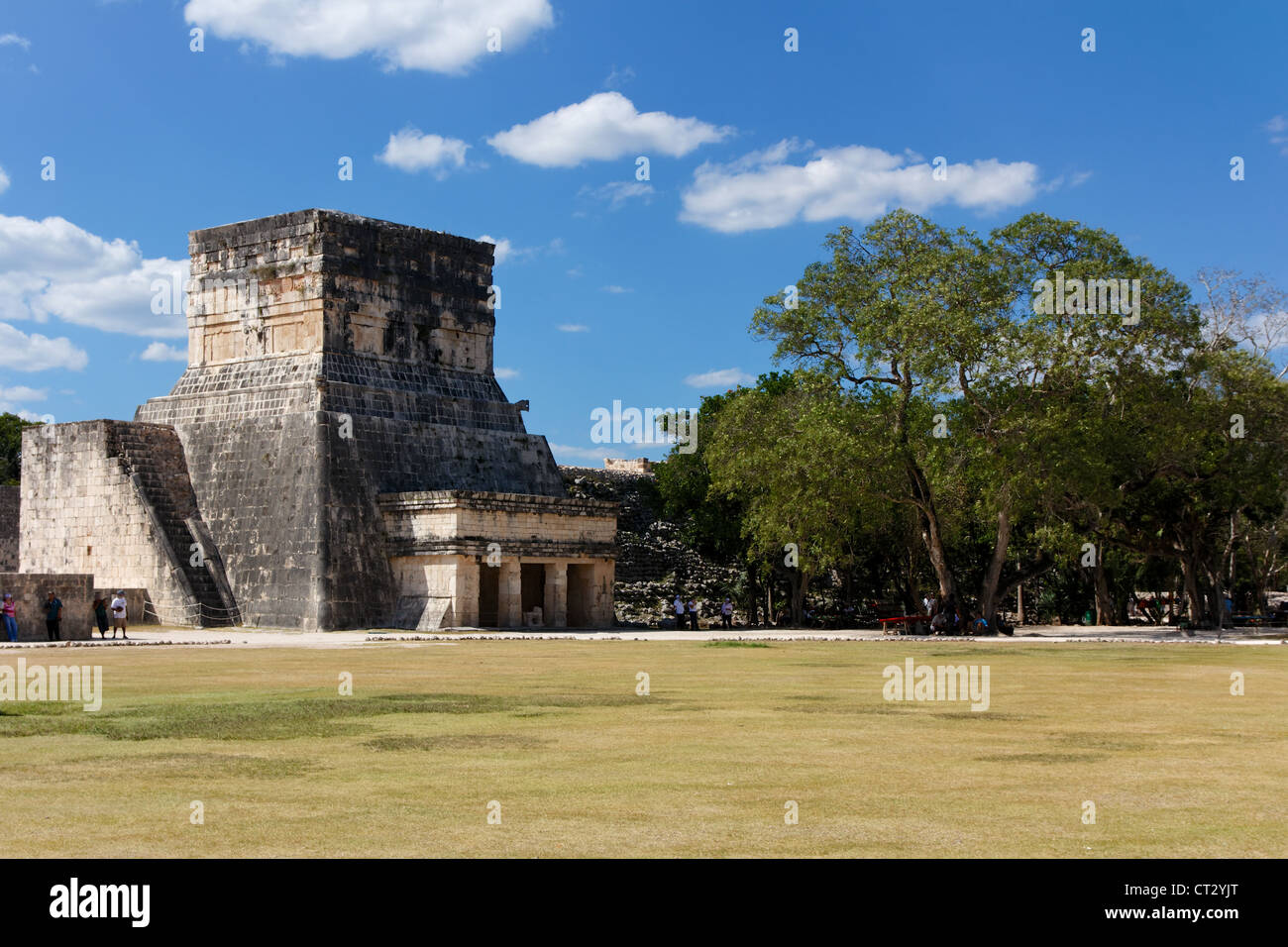 Ruins forming part of the Juego de Pelota (ball game) sports field among the Mayan ruins of Chichen Itza, Yucatan, Mexico. Stock Photo