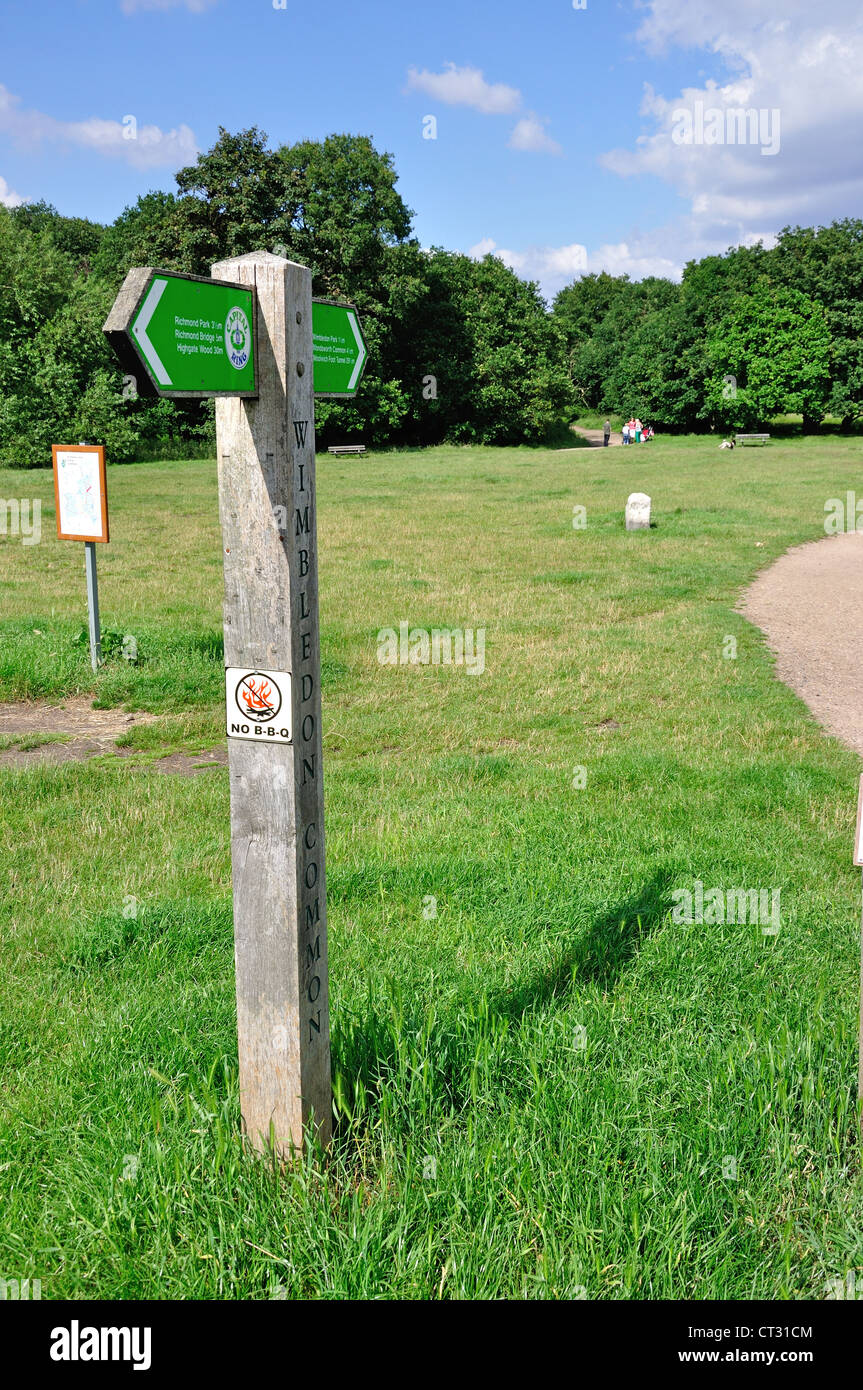 Wooden sign post on Wimbledon Common, Wimbledon, London Borough of