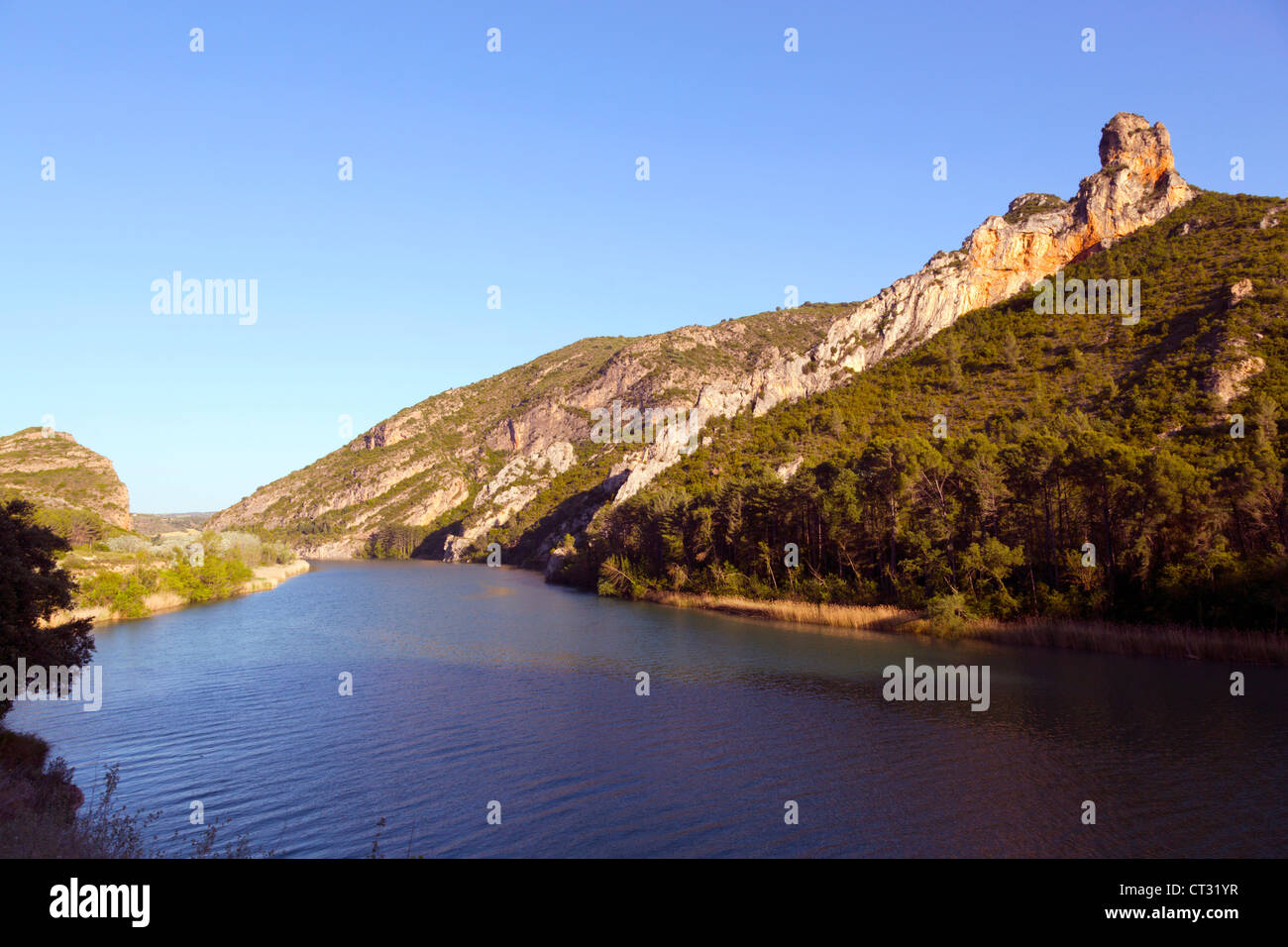 Sant Llorenc de Montgai; mountain and lake; Camarasa; Spain Stock Photo