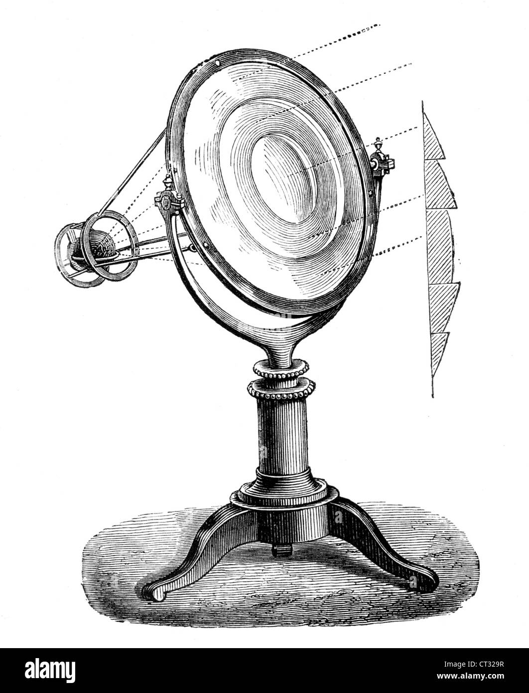 Multi-part lens for use in lighthouses developed by Augustin-Jean Fresnel, French physicist. Stock Photo