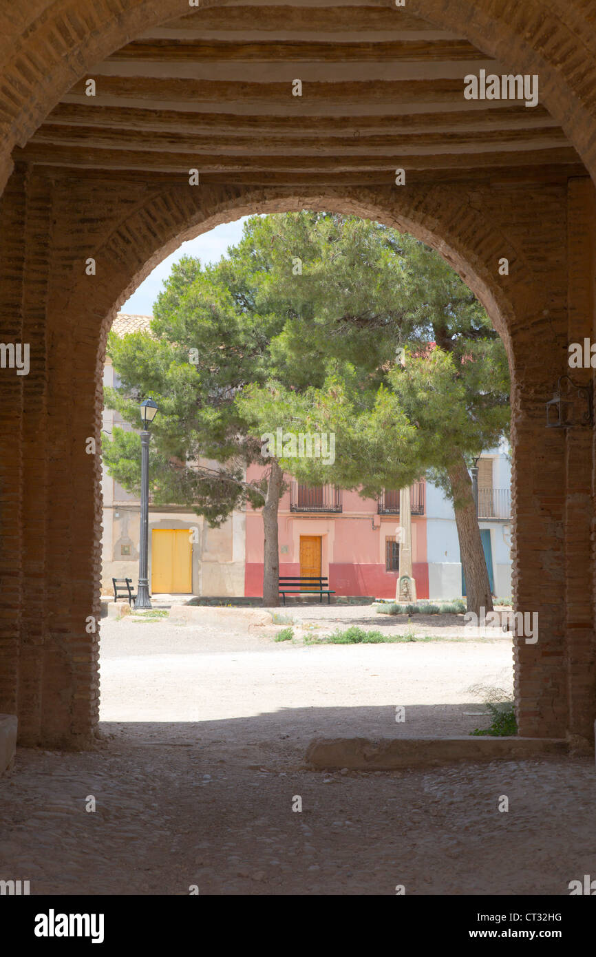 Belchite; Zaragoza; Spain; entrance to ruins Stock Photo