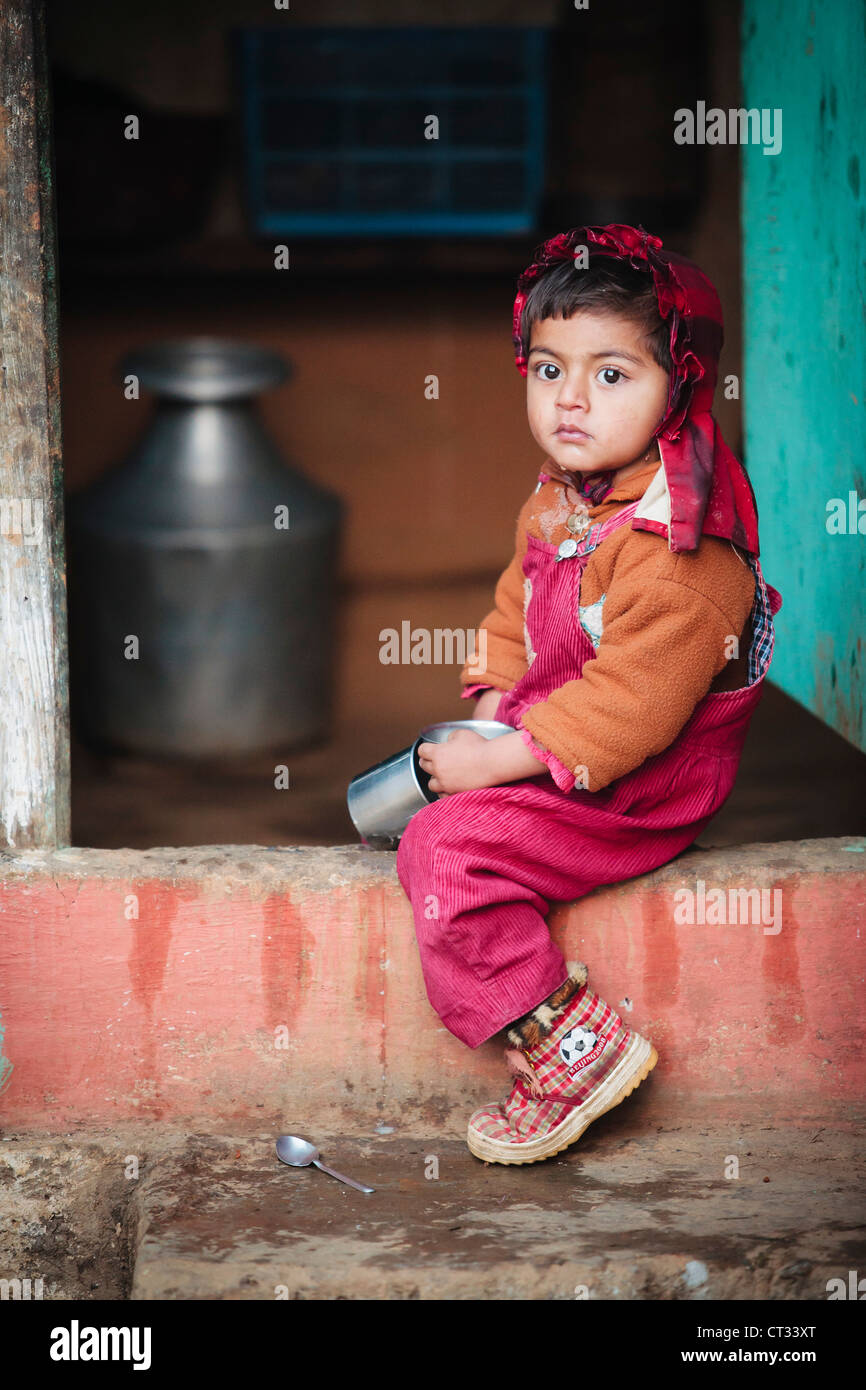 Portrait Of Local Boy, Methlang, Pokhara, Gandak, Nepal Stock Photo