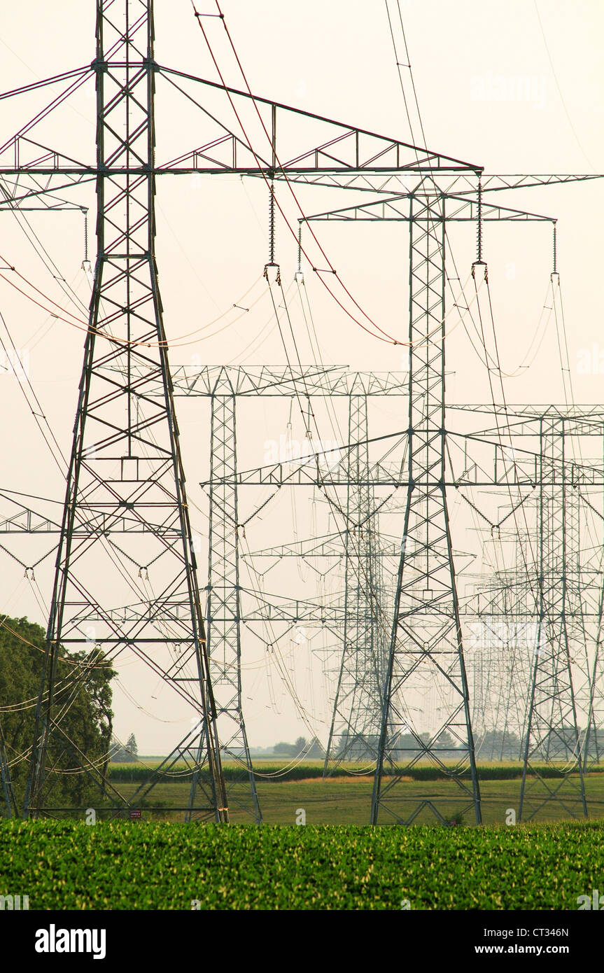 High voltage power lines Stock Photo Alamy