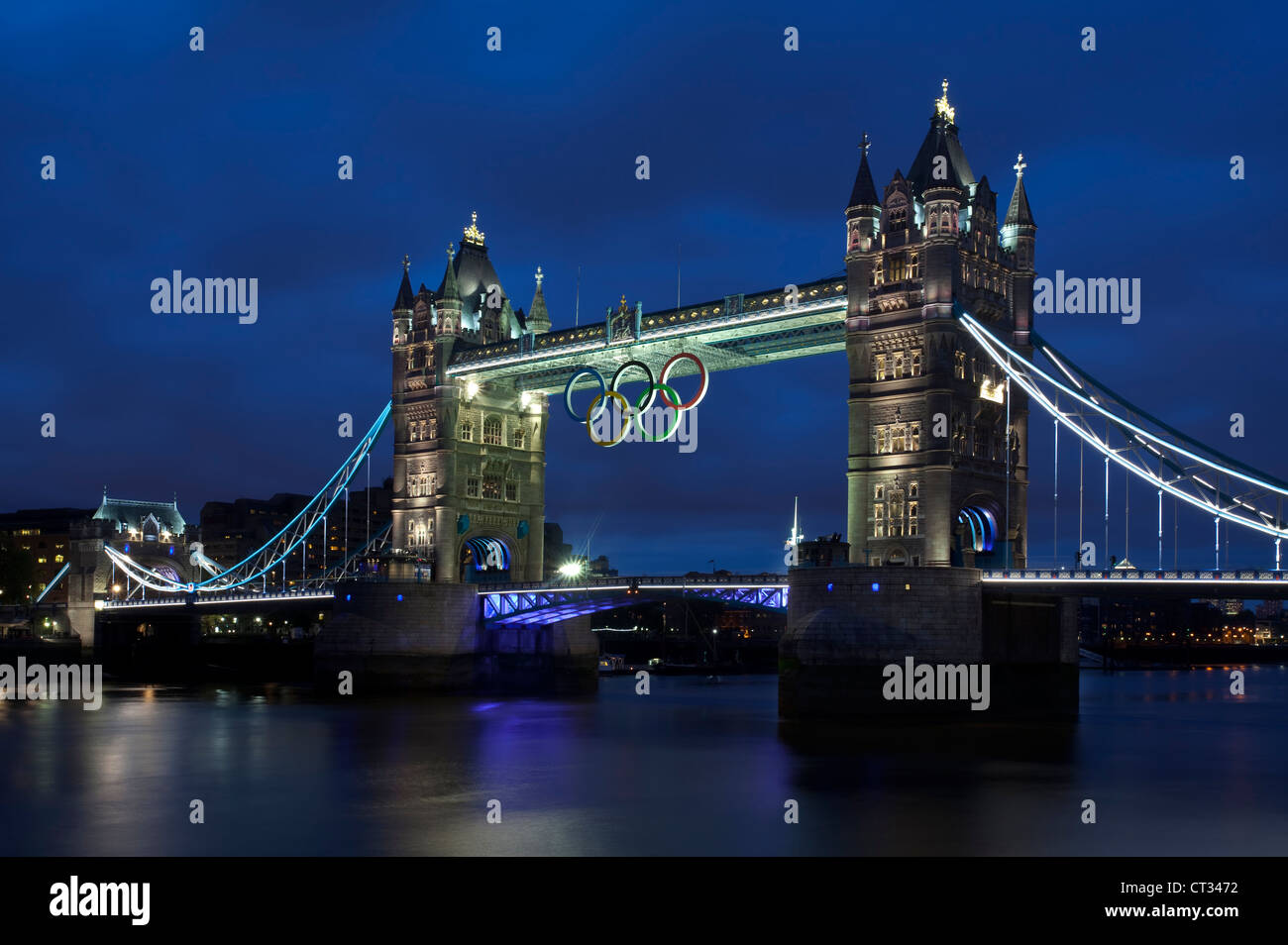 London Bridge Complete With Olympic Rings Illuminated At - 