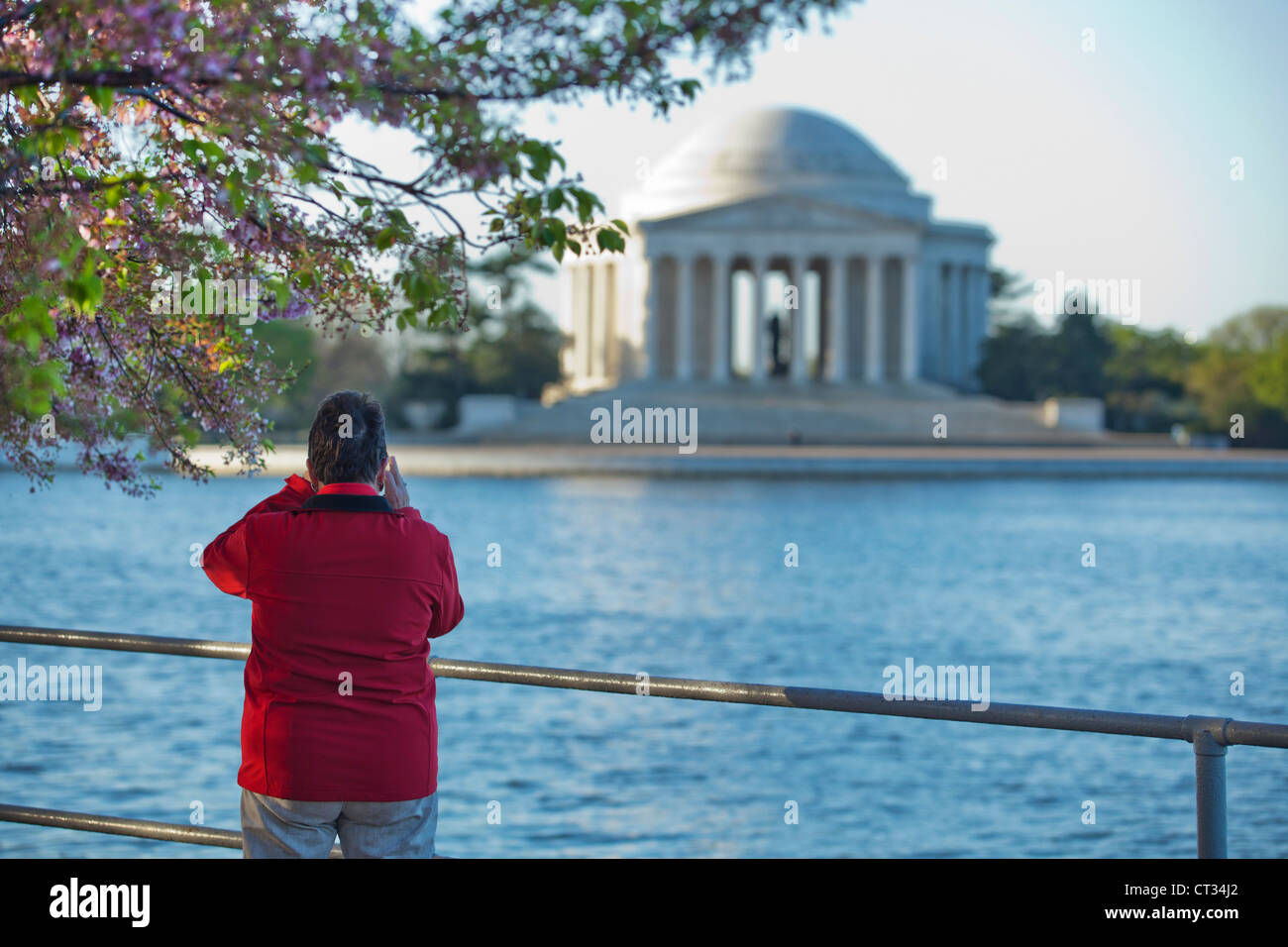 Man Photographing Jefferson Memorial, Washington DC, District of Columbia, USA Stock Photo