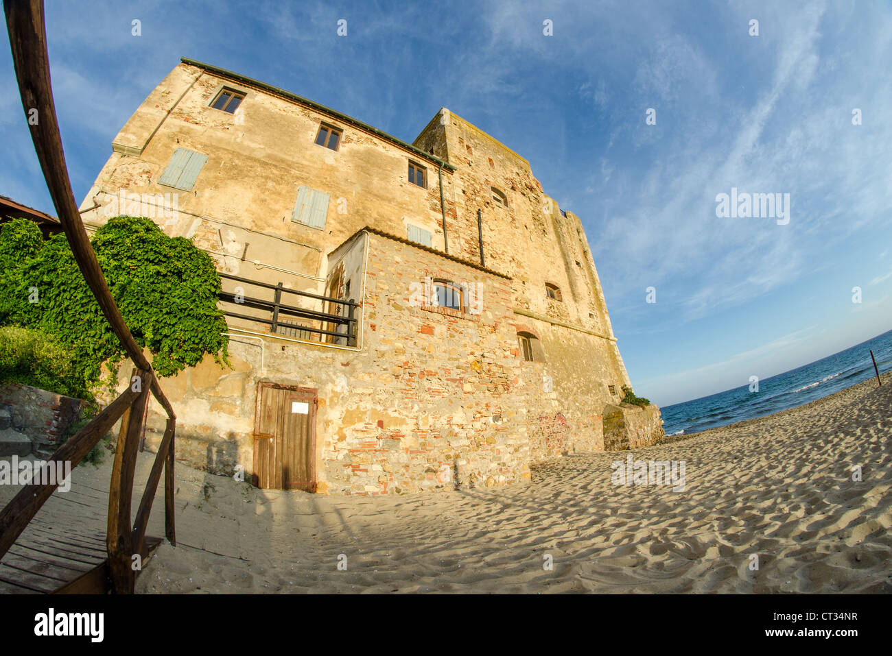 Torre Mozza, ancient Tower on a Tuscan Beach - Italy Stock Photo