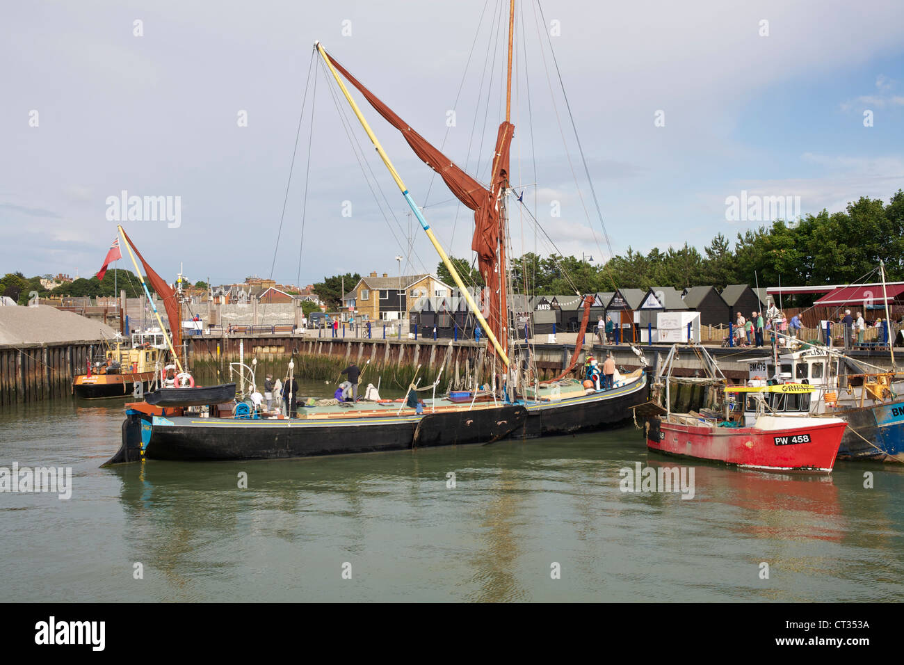 Thames sailing barge Greta entering Whitstable harbour after a day trip Stock Photo