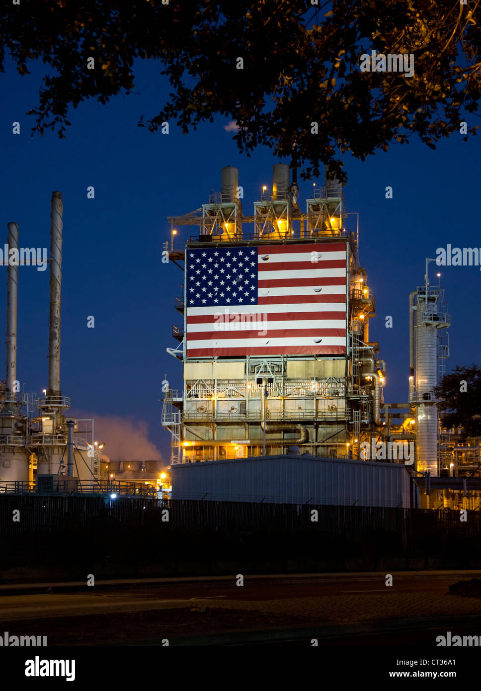Wilmington, California An oil refinery, operated by BP, displays a huge American flag Stock