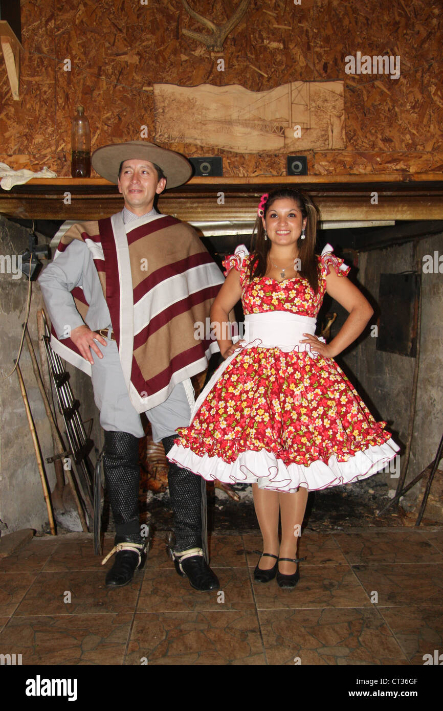 Traditional dancers at a farm northeast of Aisen, Chile Stock Photo