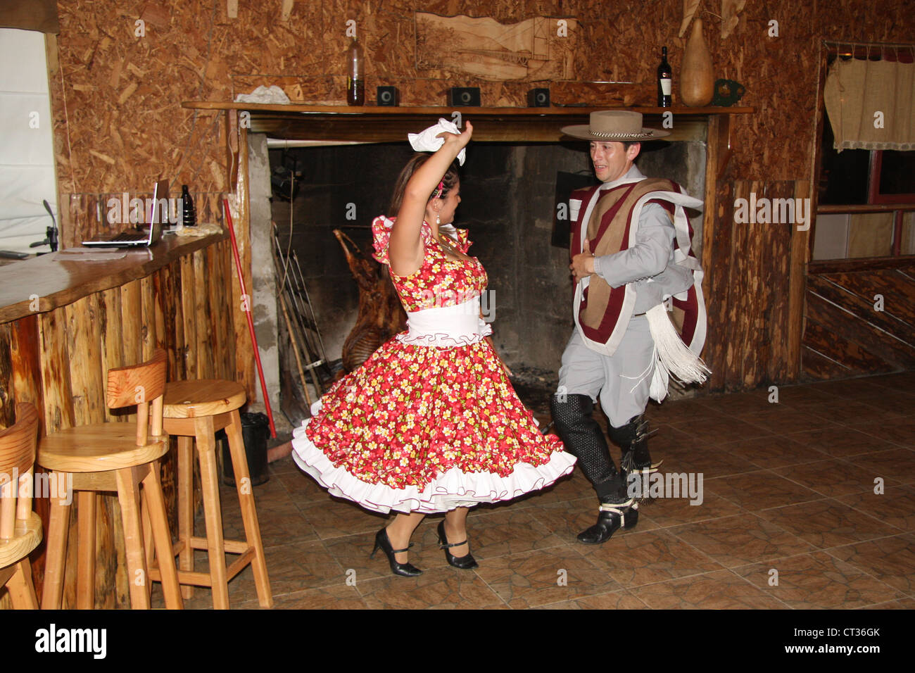 Traditional dancers at a farm northeast of Aisen, Chile Stock Photo