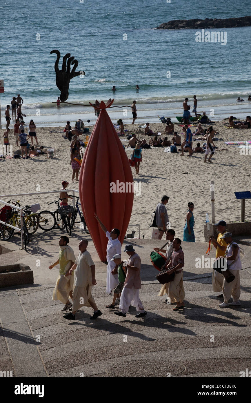 Street chanting of Hare Krishna by Harinamas in Tel Aviv seacoast promenade Israel Stock Photo