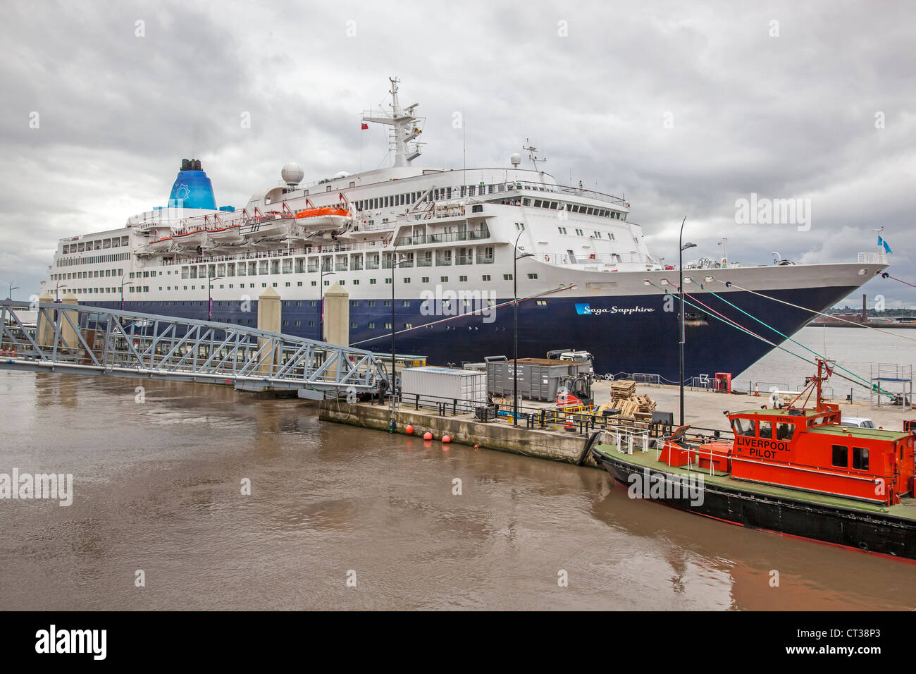 Cruise ship liner Saga Sapphire at Liverpool pierhead cruise terminal. Stock Photo