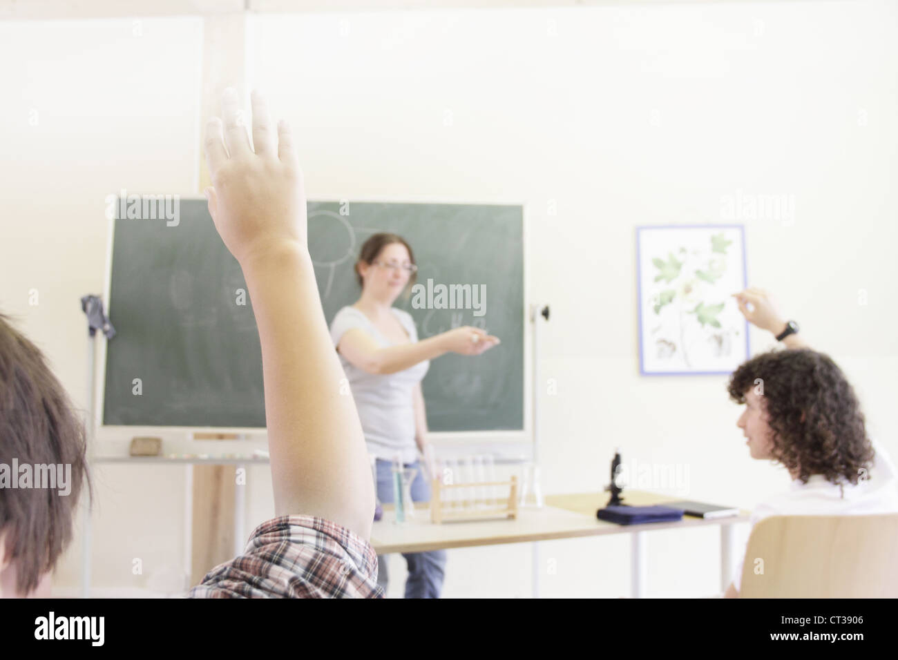 Teacher calling on students in class Stock Photo - Alamy