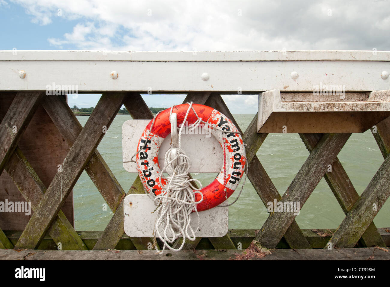 Life belt on Yarmouth Pier, Isle of Wight Stock Photo