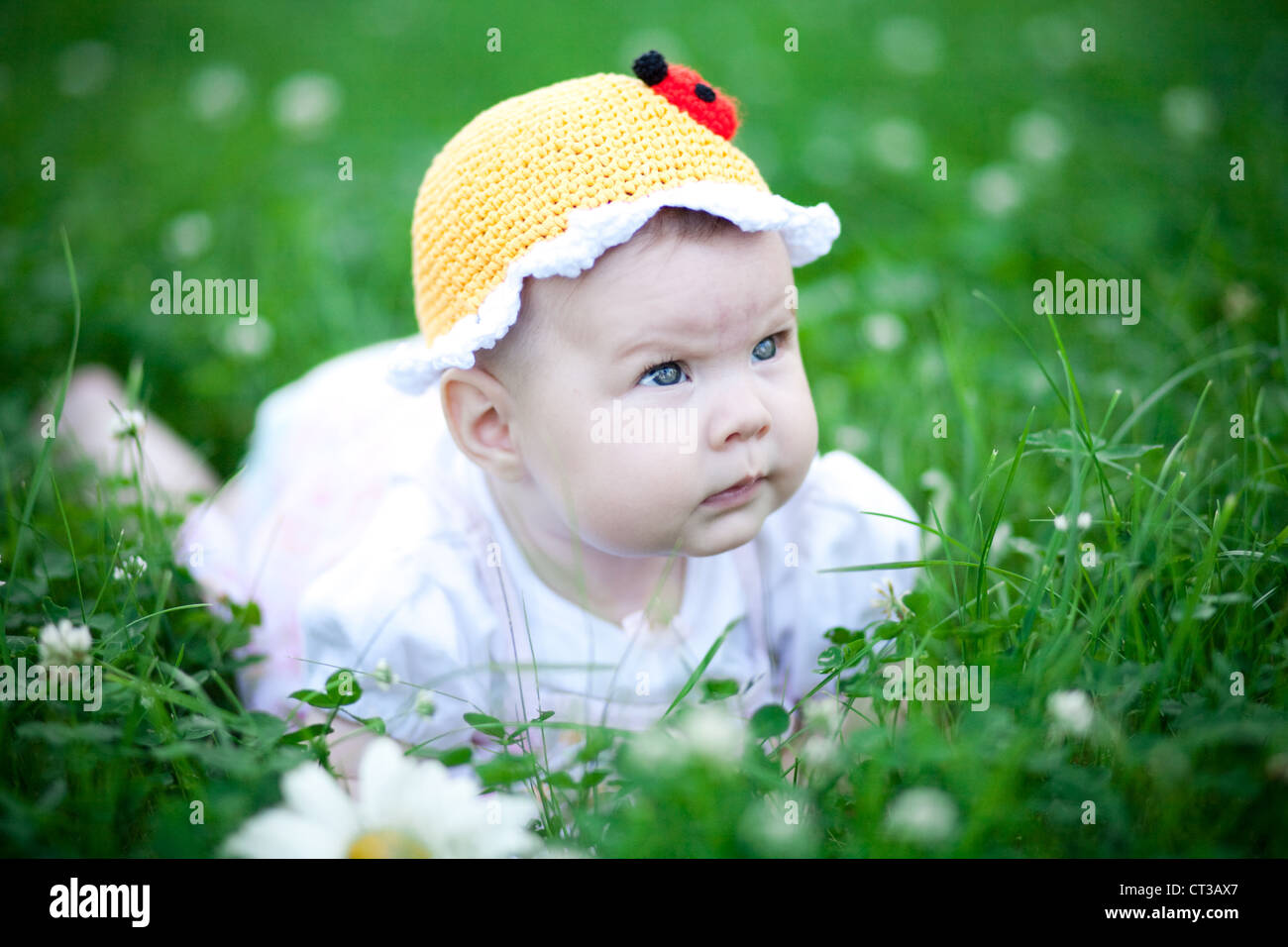 Adorable baby girl outdoors in the grass Stock Photo - Alamy