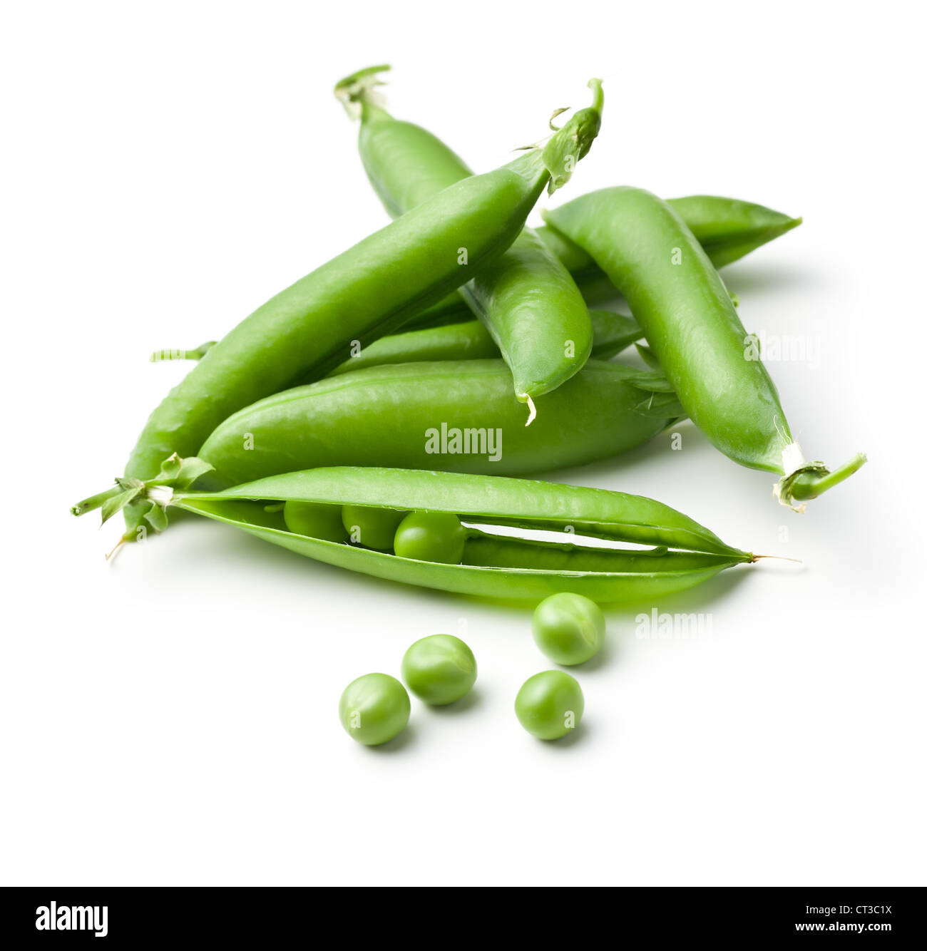fresh green peas on white background Stock Photo