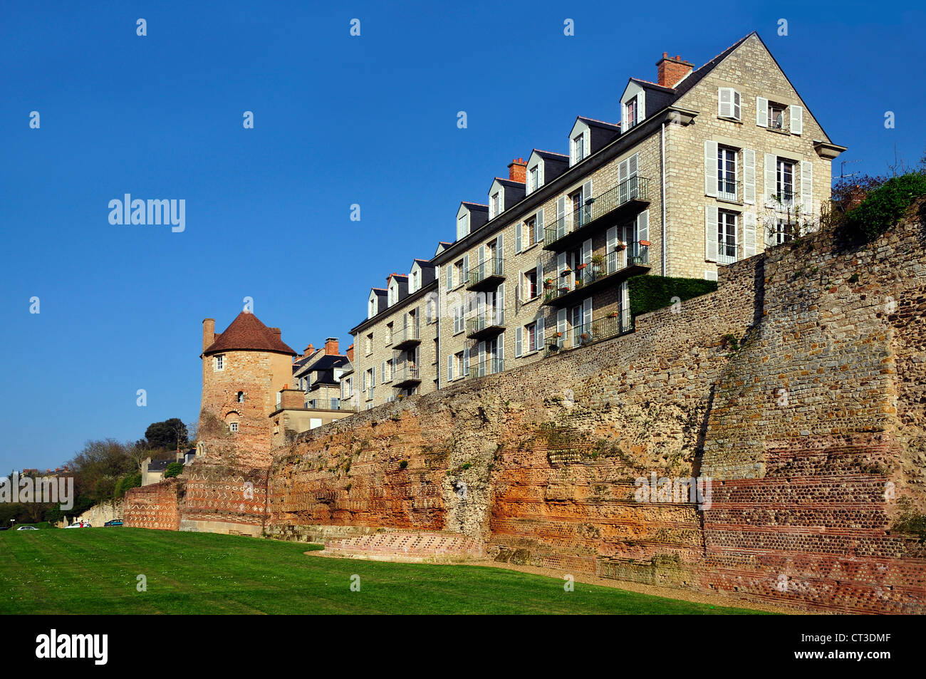 Old surrounding wall and keep and buildings at Le Mans, Pays de la Loire region in north-western France Stock Photo