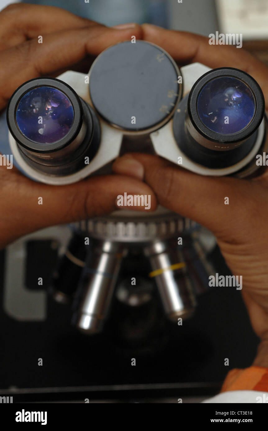 Closeup of the eyepiece, which consists of a pair of lenses, on a