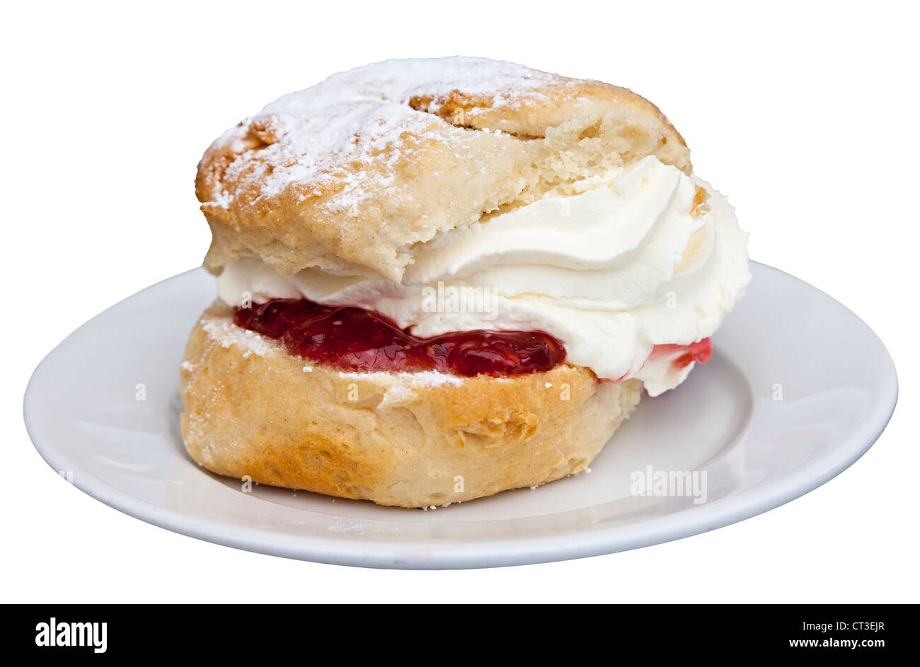 Home made scone with jam and fresh cream, UK Stock Photo