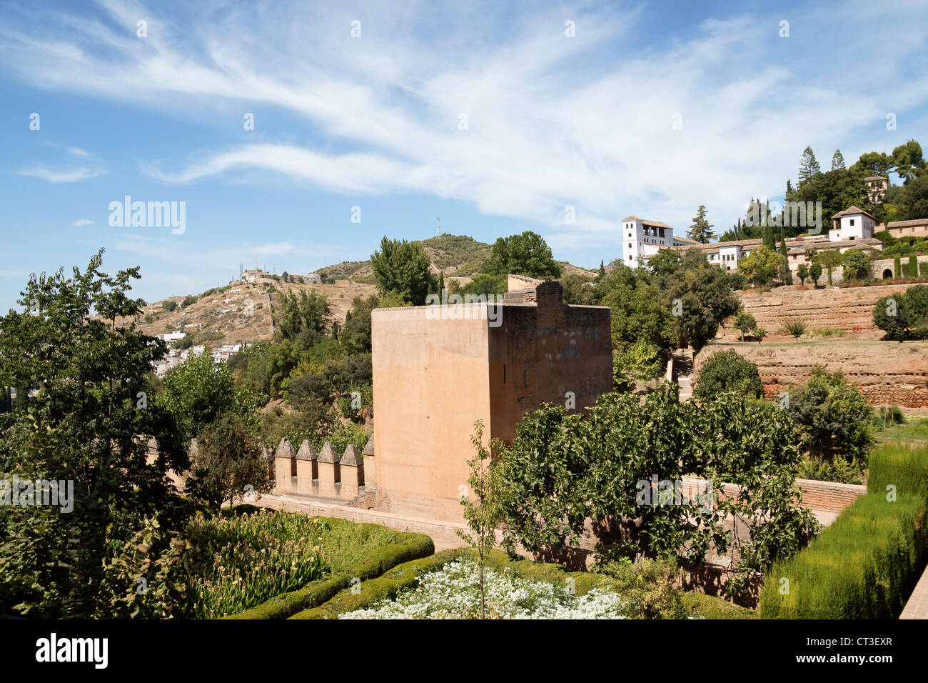 View of the Palacio de Generalife from the Alhambra in Granada, Spain. Stock Photo