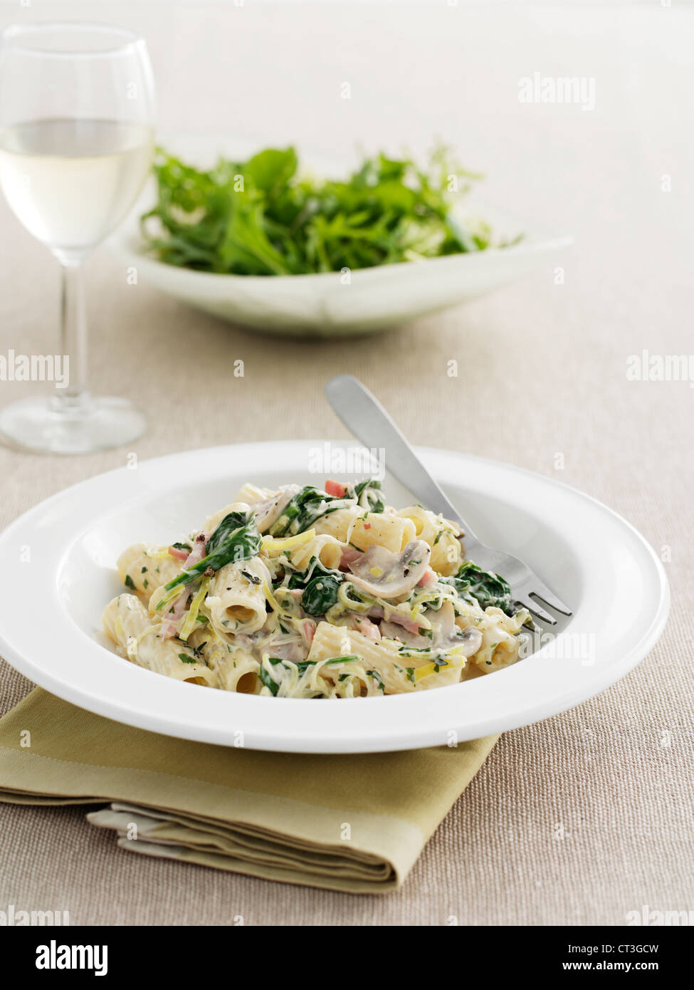 Bowl of pasta with vegetables Stock Photo