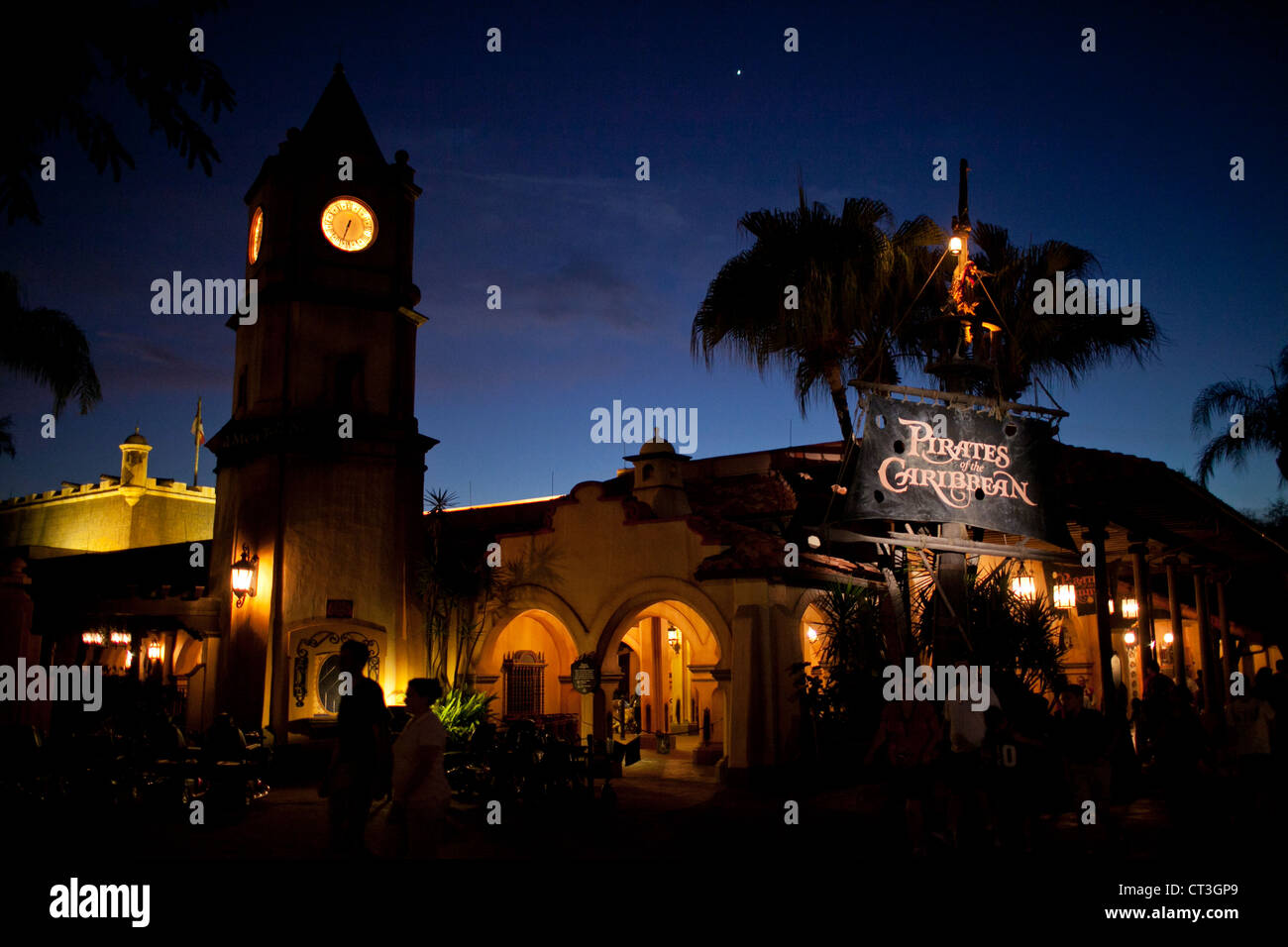 Pirates of the Caribbean attraction at night in Magic Kingdom, Disney World, Orlando, Florida Stock Photo