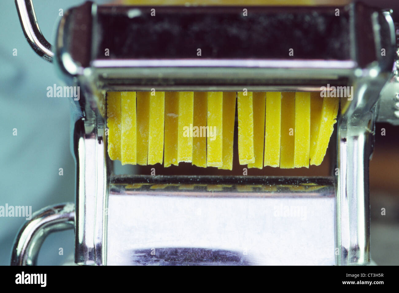 Pasta Machine Making Tagliatelle Stock Photo Alamy