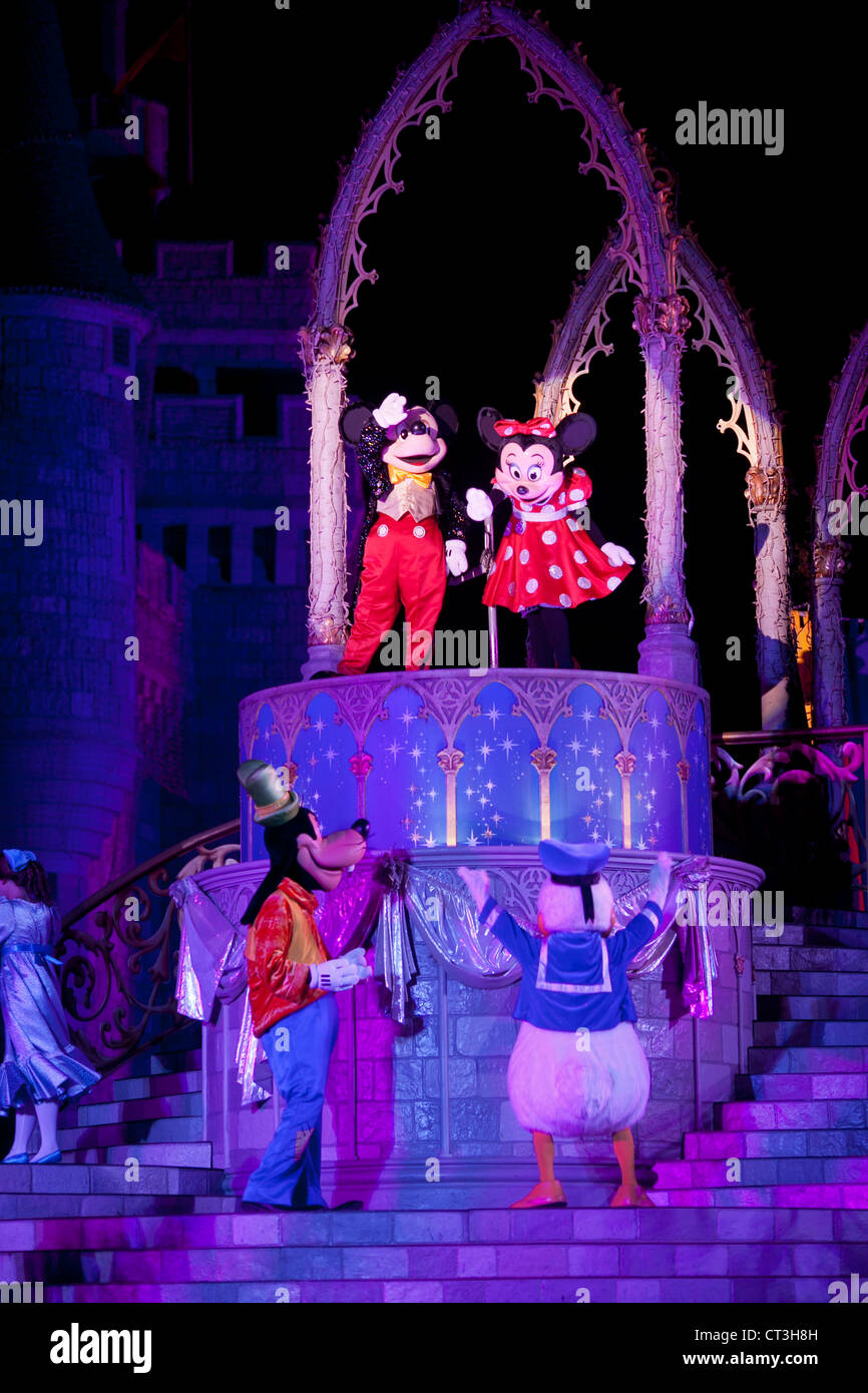 Mickey Mouse, Minie, Donald duck and Goofy characters show in Magic Kingdom, Disney World, Orlando, Florida Stock Photo