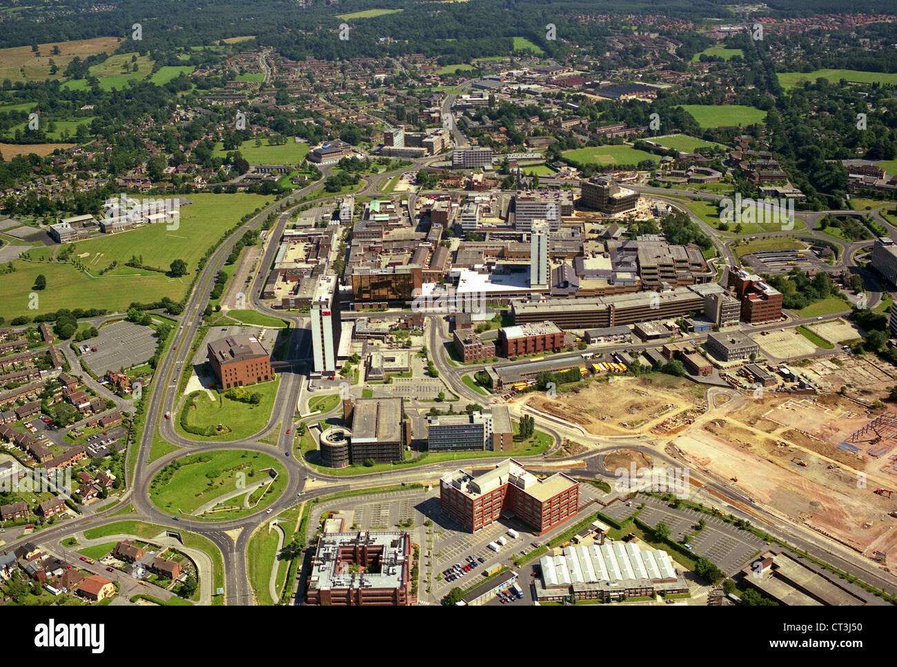 Historic aerial view of Bracknell town in Berkshire taken in August