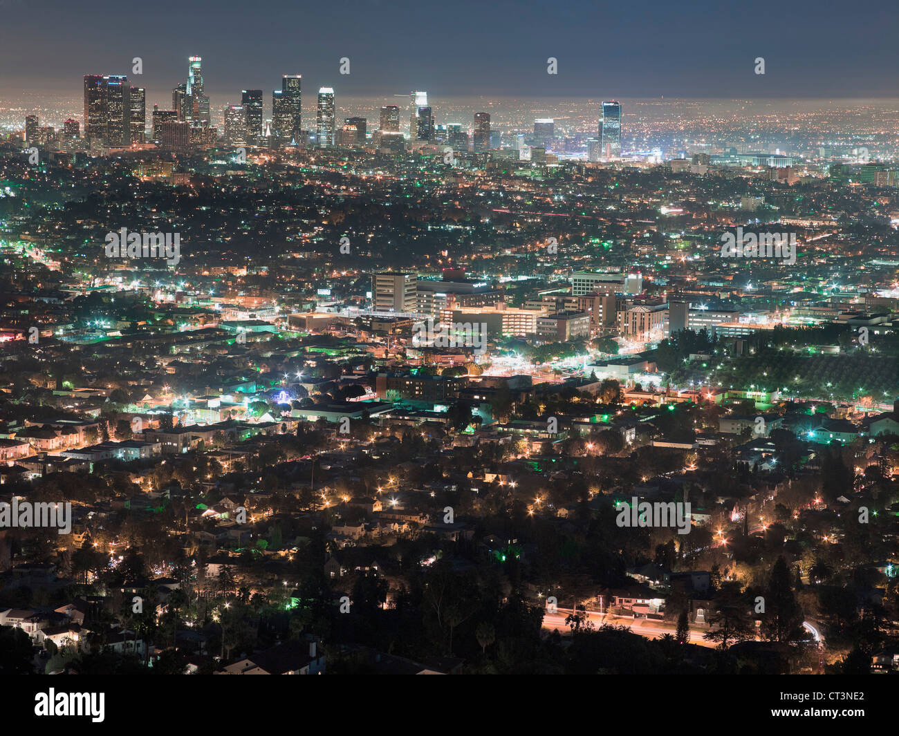 Aerial View Of Los Angeles At Night Night Skyline Downtown