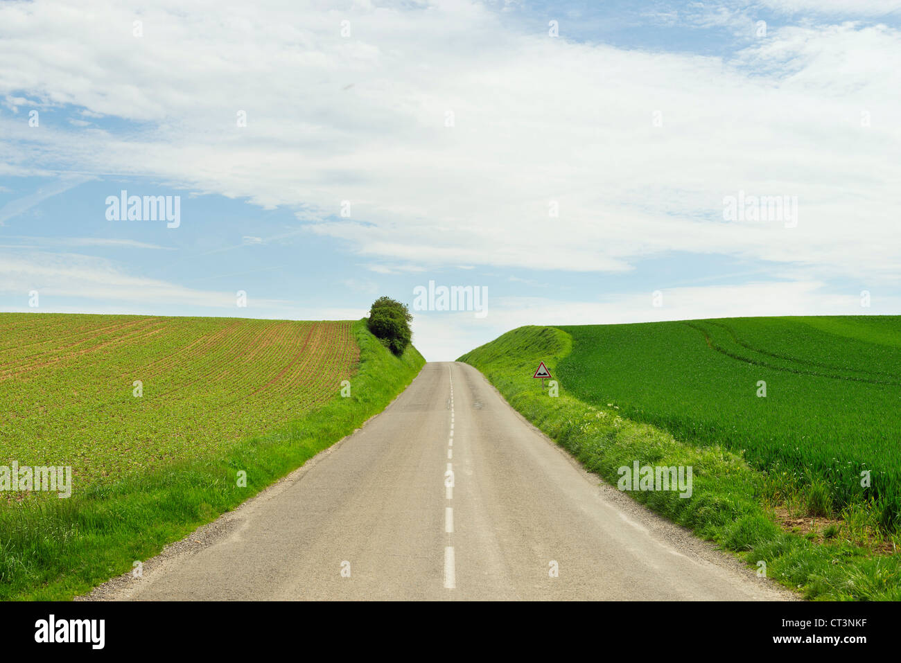 Rural road between crop fields Stock Photo