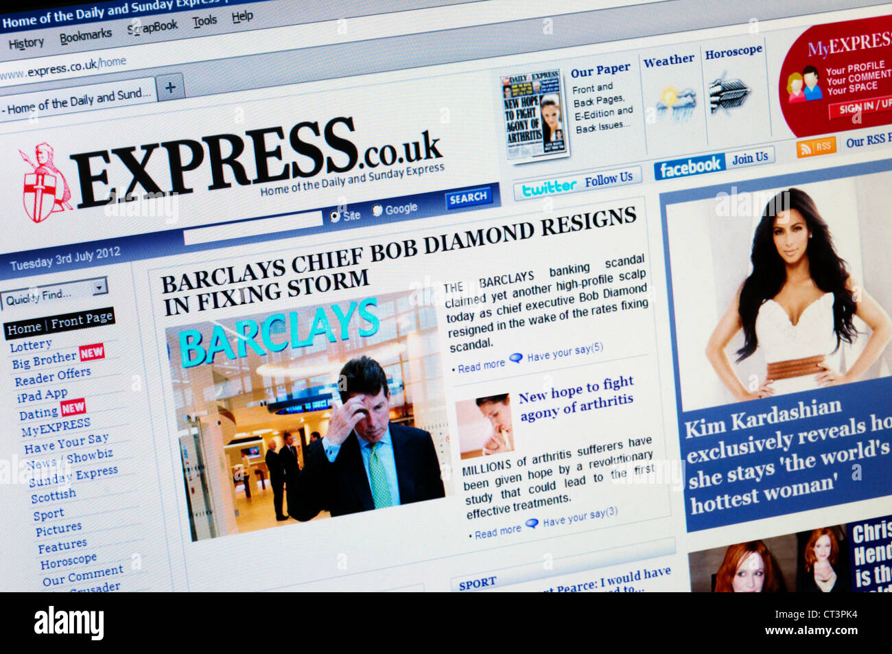 Web site of the Daily Express and Sunday Express newspapers. Stock Photo