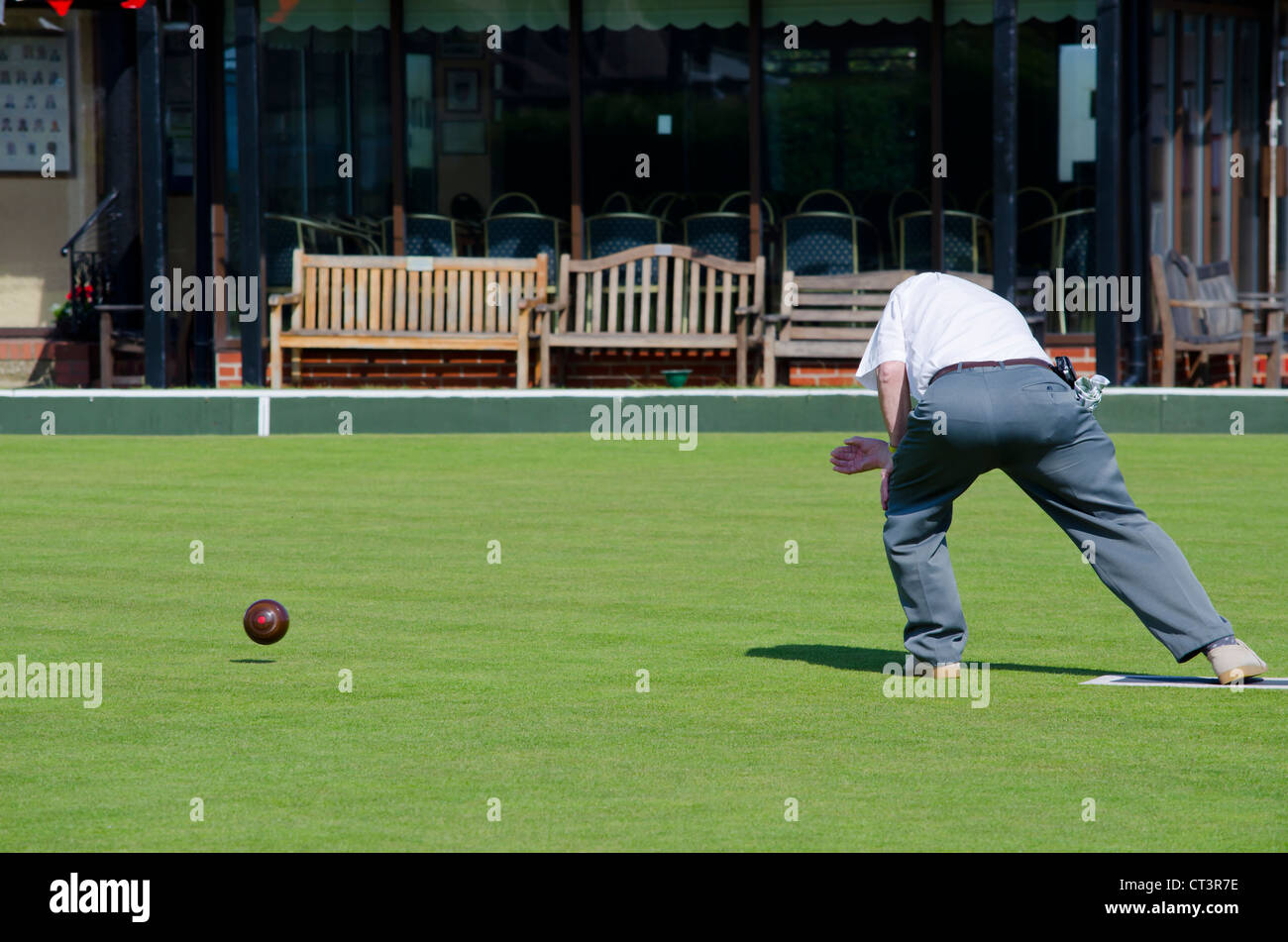 Man on a bowling green Stock Photo