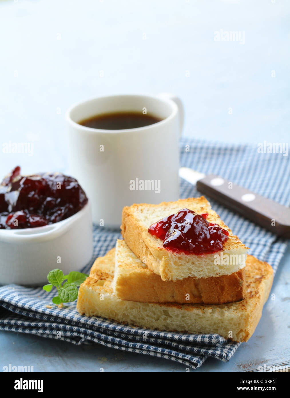 breakfast with toast and cherry jam Stock Photo - Alamy