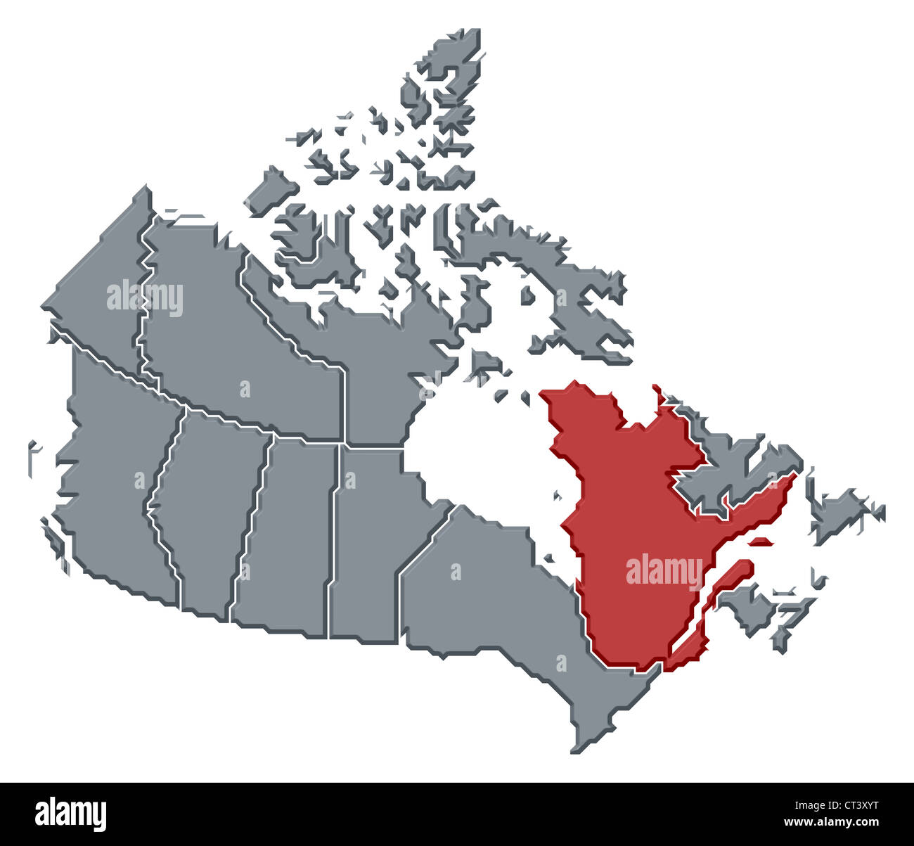 Political map of Canada with the several provinces where Quebec is