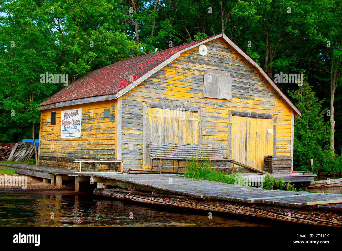 Old cabin on a lake Stock Photo
