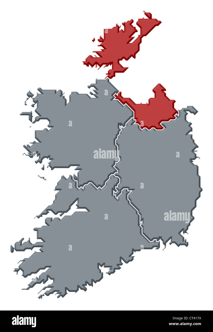 Political map of Ireland with the several provinces where Ulster is
