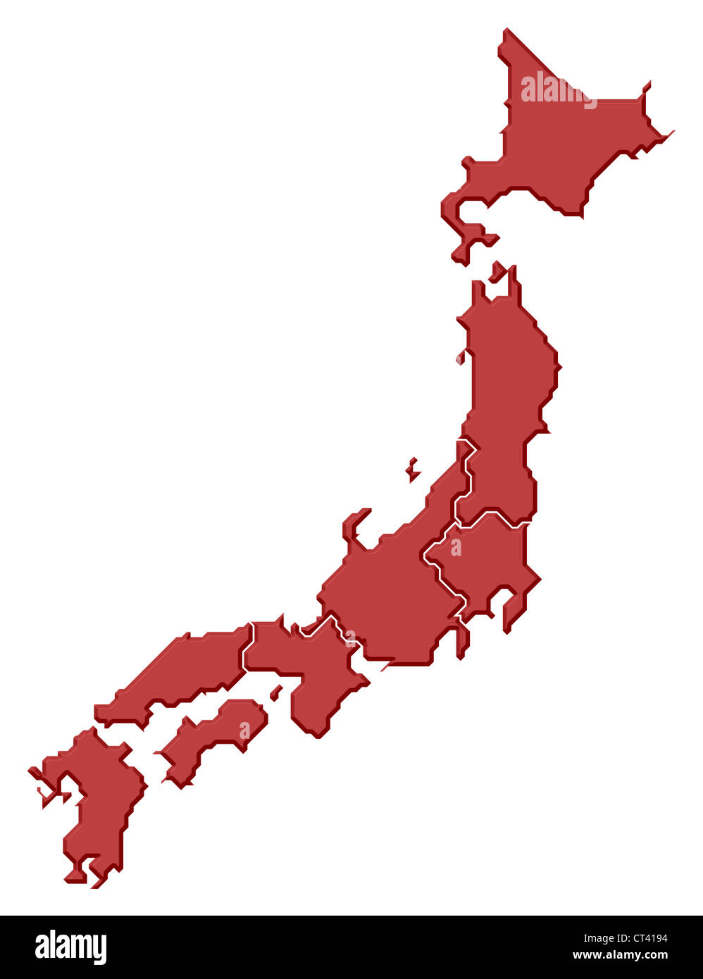 Political map of Japan with the several regions Stock Photo - Alamy