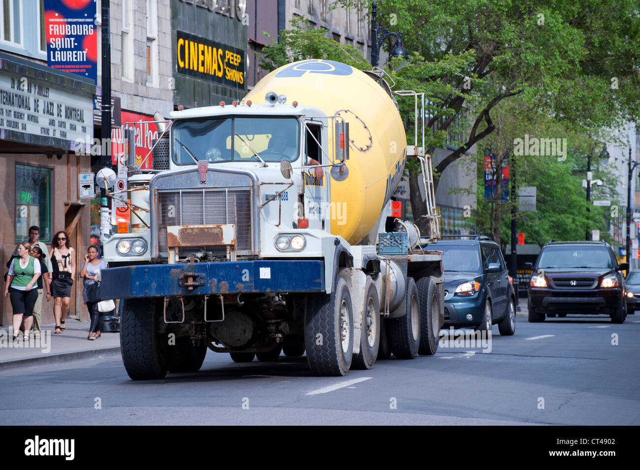 Concrete mixer truck in downtown Montreal, province of Quebec, Canada