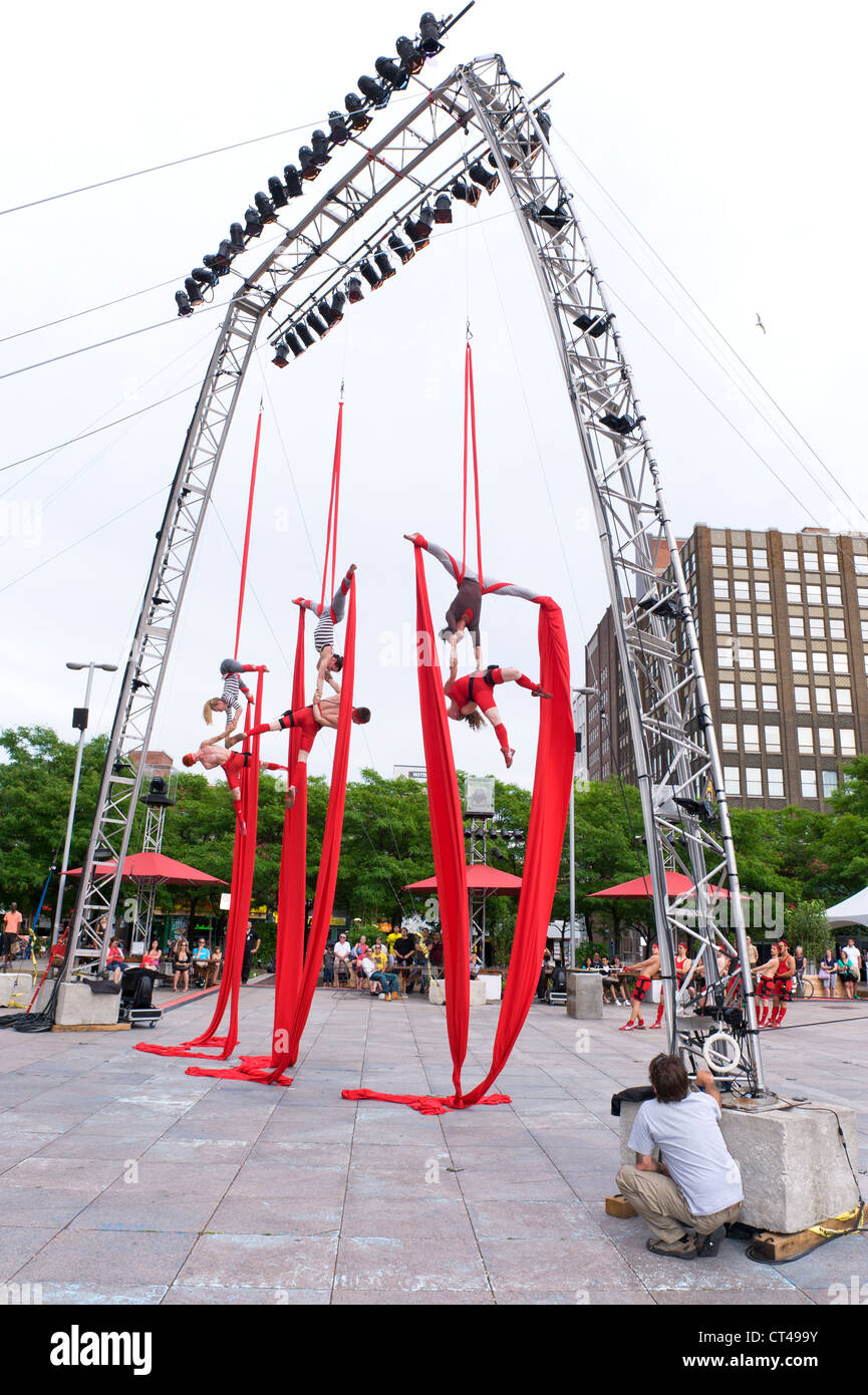 Montréal complètement cirque festival in Place Émilie-Gamelin. Stock Photo