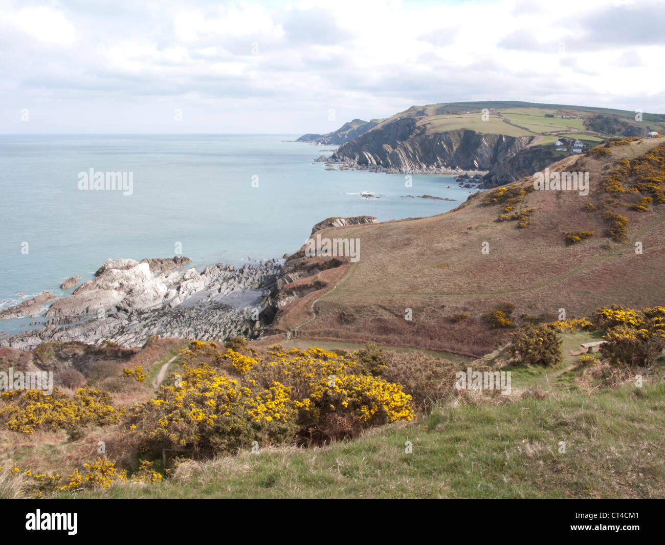 Devon Coastline looking East towards Lee Bay from near Bull Point Stock Photo