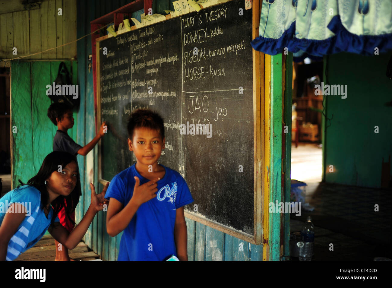 Malaysia, Borneo, Semporna, Mabul, children at school Stock Photo