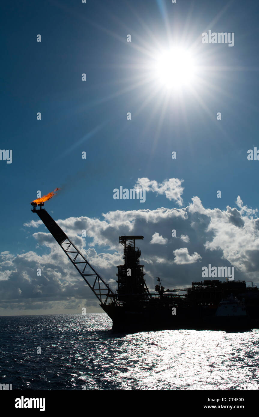 Back light view of P35 FPSO from Petrobras, Brazilian oil company, in Campos basin, offshore Rio