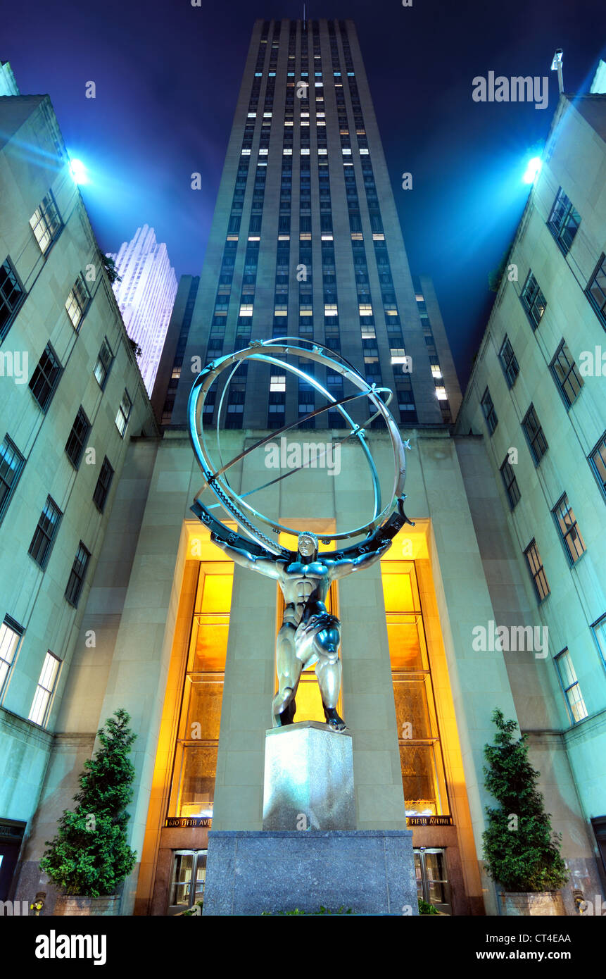 Atlas Statue at Rockefeller Center in New York City. Stock Photo