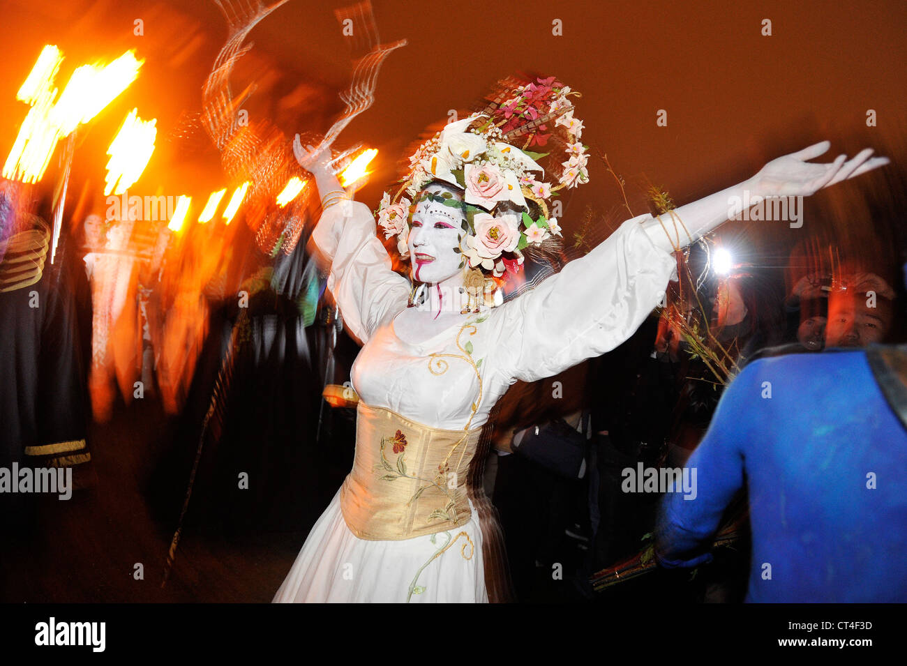 Performers take part in the annual Beltane Fire Festival on Calton Hill, Edinburgh, Scotland. Stock Photo