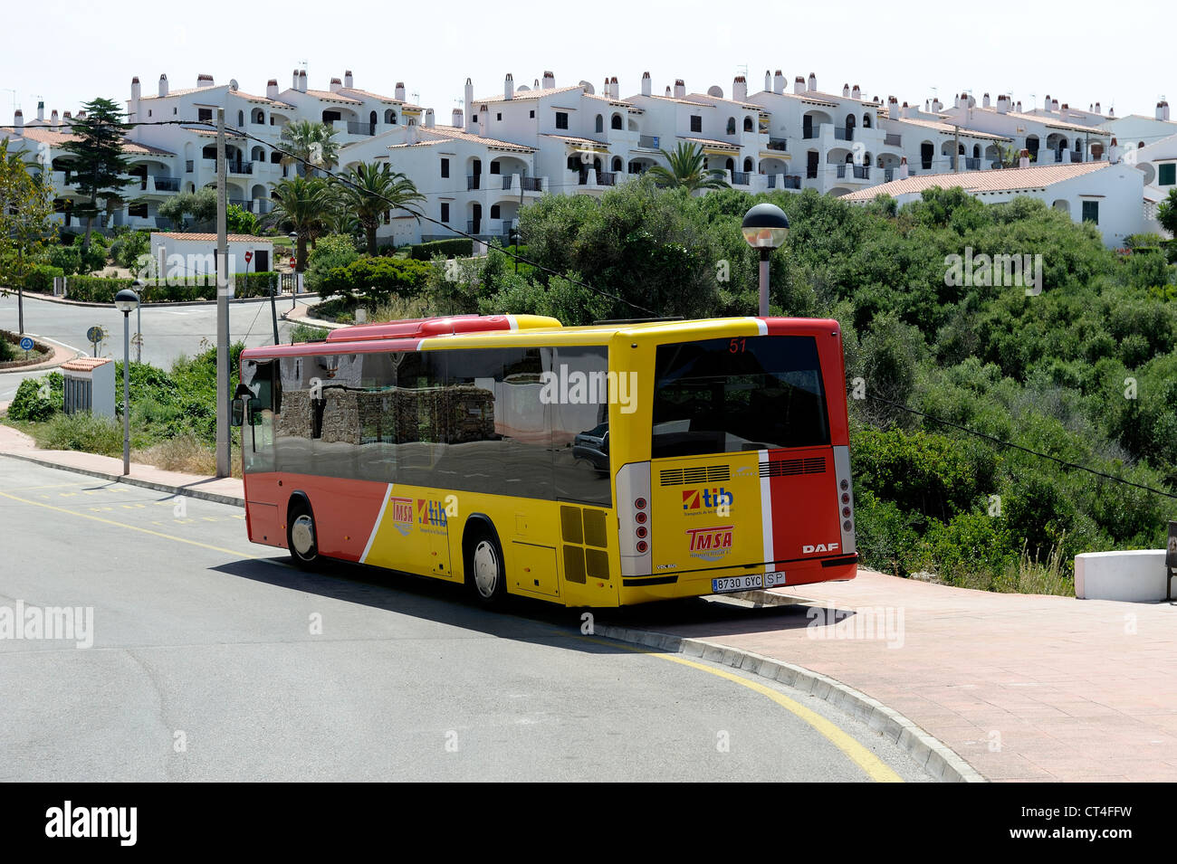 TIB buses in the balearic islands of menorca spain Stock Photo
