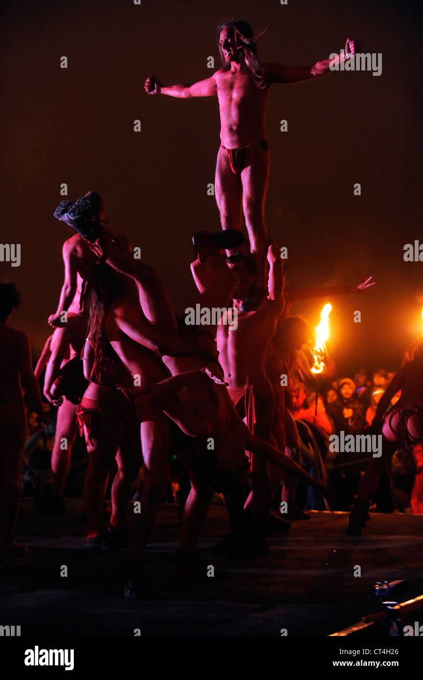 Performers take part in the annual Beltane Fire Festival on Calton Hill, Edinburgh, Scotland. Stock Photo