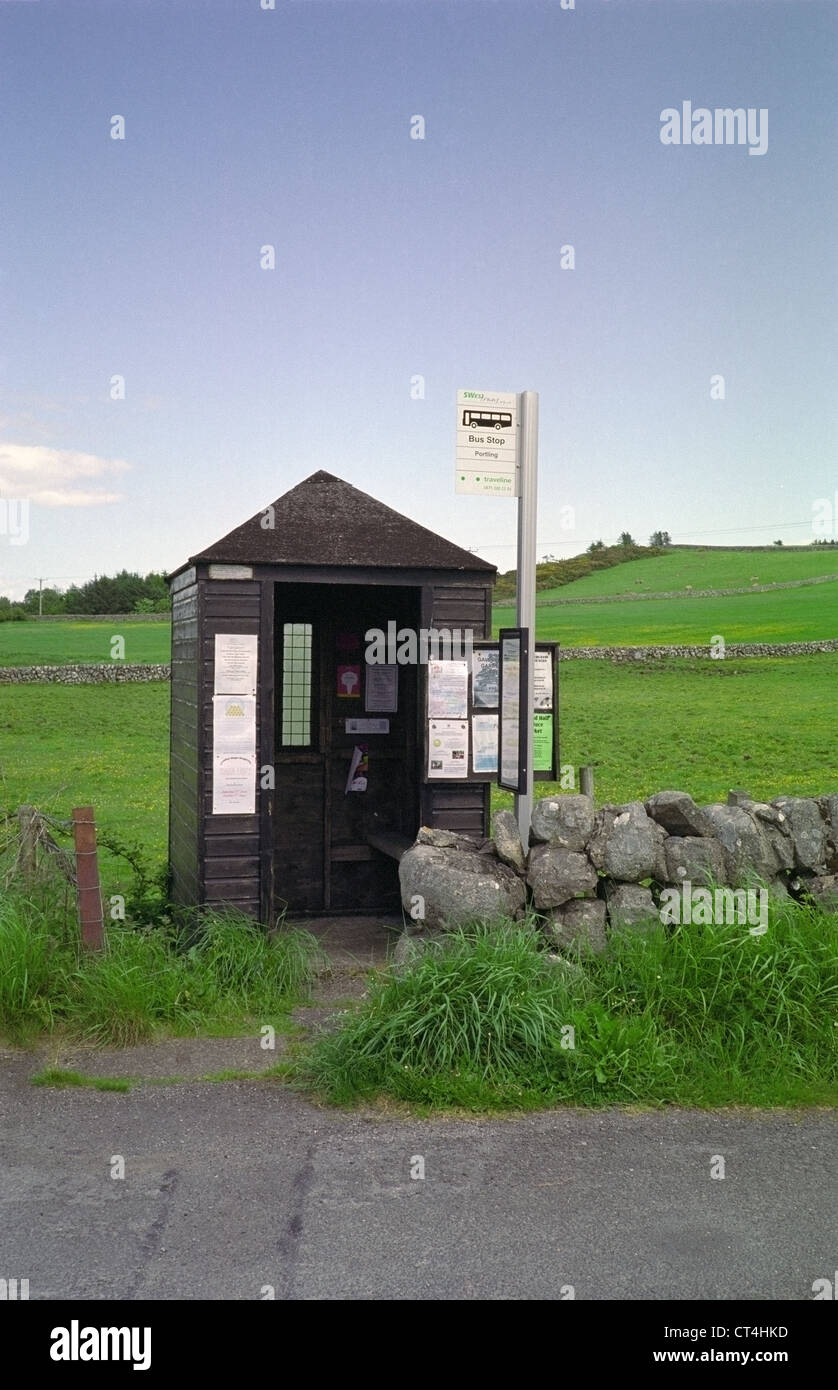 Wooden Bus Shelter & Stop on a country lane Nr. Portling, Dumfries and