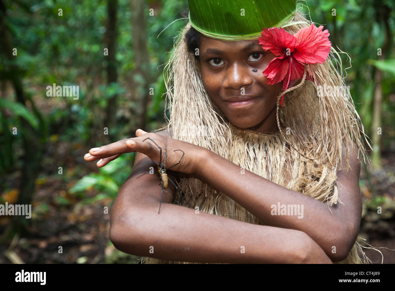 South Pacific, Vanuatu, Port Vili, Ekasup Village. Young girl in ...