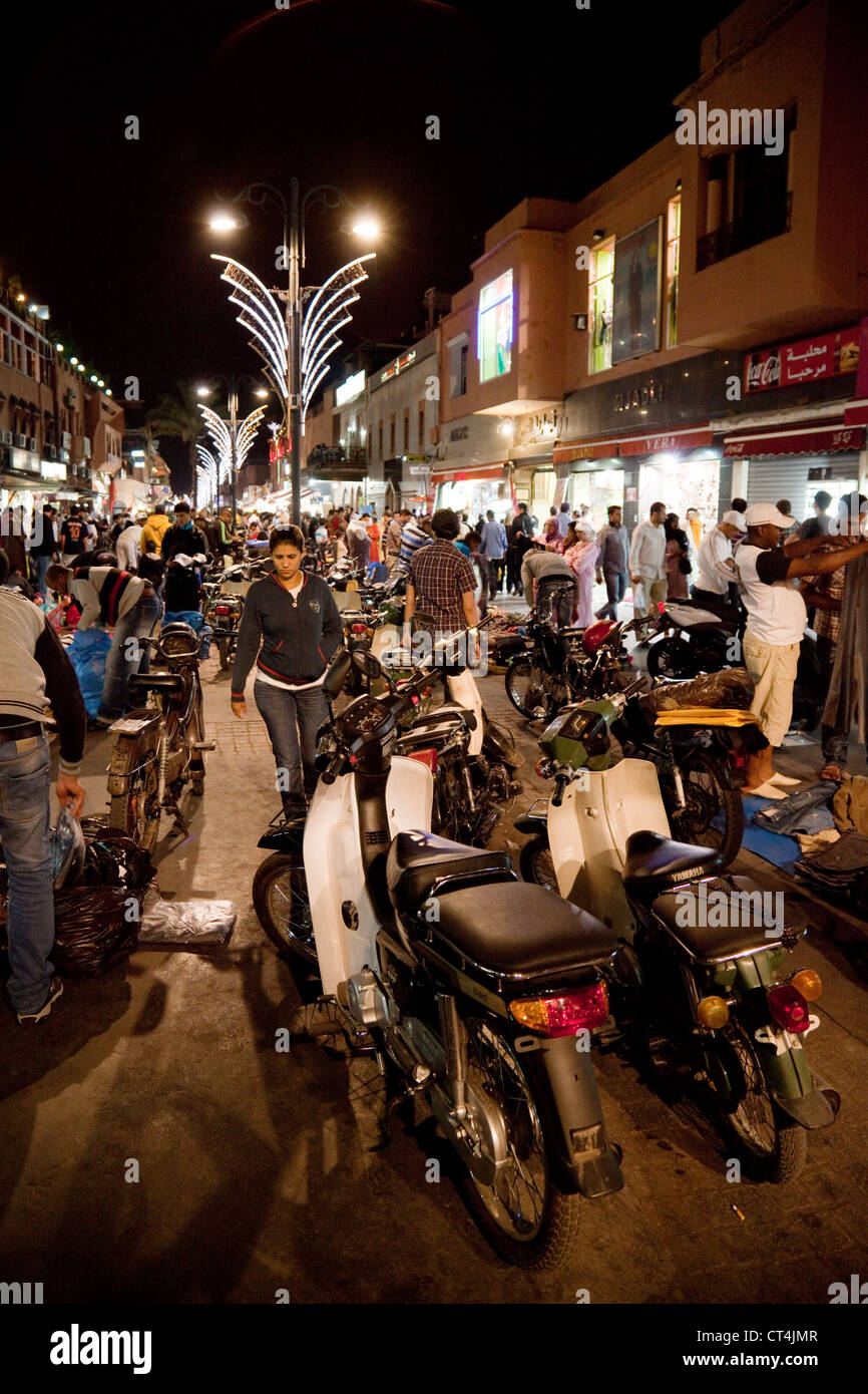 Crowded Street scene, at night, Marrakech Morocco Africa Stock Photo